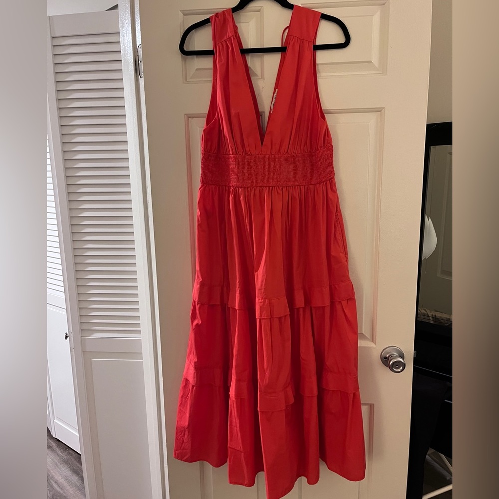 Abercrombie smock waist tiered midi dress size L